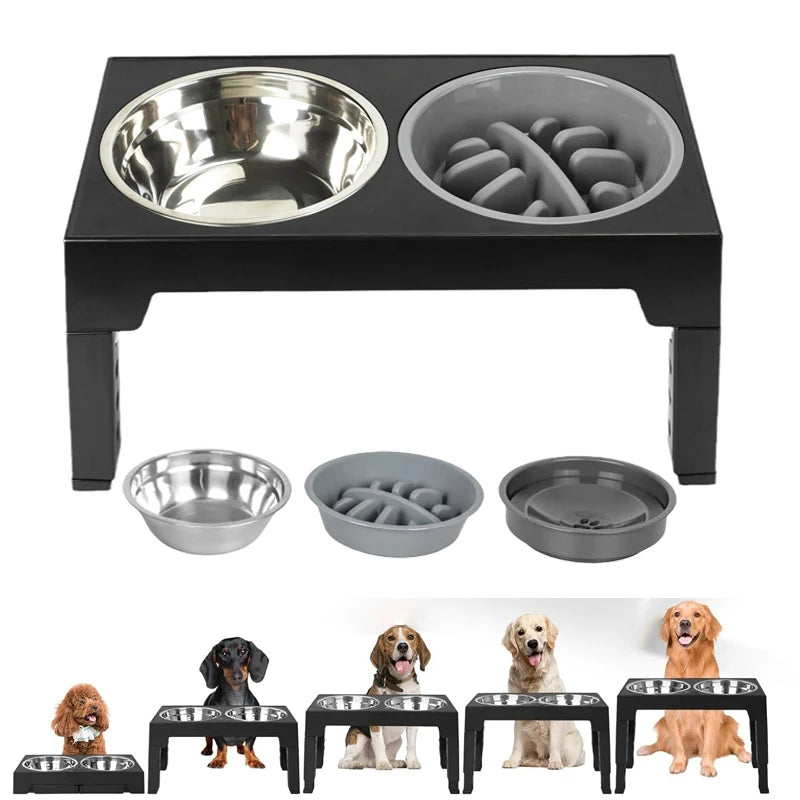 Comedero elevado con soporte ajustable , cuenco para comida lenta y cuenco de agua para perros